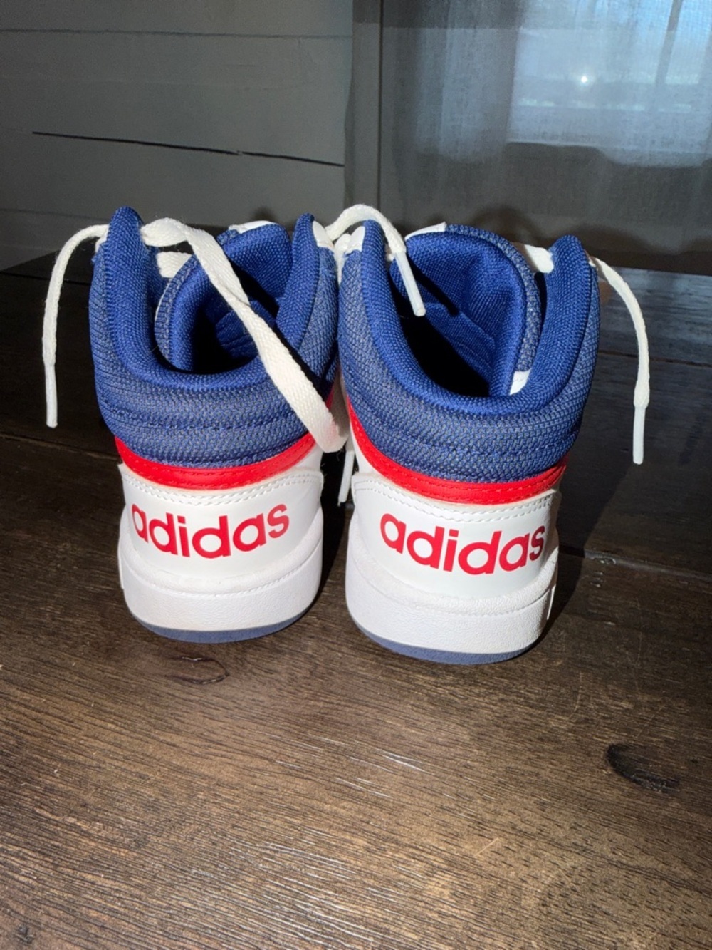 Kid's Adidas Hoops Mid 3.0 K Cloud Wht/Victory Blue/Scarlet GZ9647 Size 13 - Picture 2 of 7